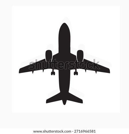 Overhead Airplane Silhouette Vector – Black Commercial Jet Icon for Travel, Aviation, and Airport Design