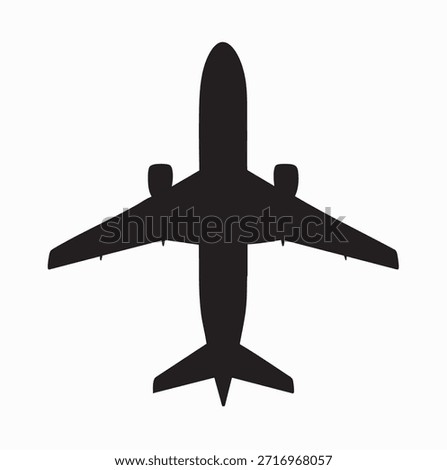 Overhead Airplane Silhouette Vector – Black Commercial Jet Icon for Travel, Aviation, UI, and Logo Design