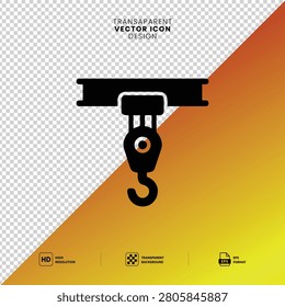 Overhead bridge crane hook icon for lifting heavy industrial cargo and material transport vector symbol for warehouse logistics construction site machinery lifting mechanism hardware component flat style used in shipping manufacturing plants and building projects for hoisting heavy construction materials.