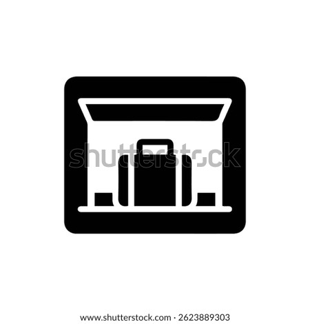 Overhead Compartment Black Icon with Open Storage and Bag Outline