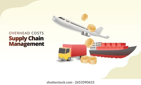overhead costs at supply chain management concept. Indirect costs in supply chain operations.  supply chain managemnt isometric 3d style vector illustration
