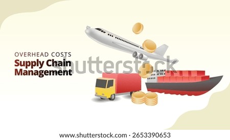 overhead costs at supply chain management concept. Indirect costs in supply chain operations.  supply chain managemnt isometric 3d style vector illustration