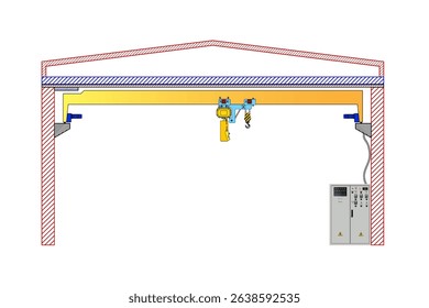 Overhead crane with electric control panel.EPS10.