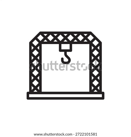 Overhead crane rail icon featuring a heavy-duty truss gantry structure with a central hoist hook, symbolizing large-scale material handling, factory lifting systems, and structural engineering.