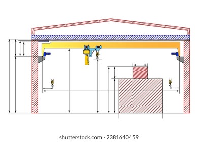 Esbozo de la grúa superior con dimensiones. Dibujo dimensional.	
