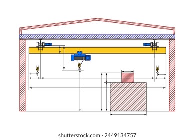 Overhead crane sketch with dimensions. Dimensional drawing.