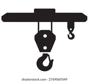 Overhead Gantry Crane Hook Vector Silhouette Icon for Logistics Warehouse Branding and Heavy Construction Site Safety Training Illustration