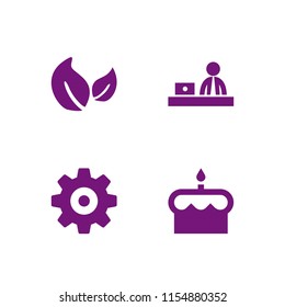 overhead icon. 4 overhead set with desk, nut, birthday and leaf vector icons for web and mobile app