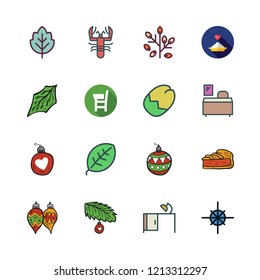 overhead icon set. vector set about leaf, composition, desk and nuts icons set.