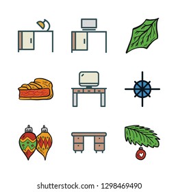 overhead icon set. vector set about composition, pie, leaf and desk icons set.