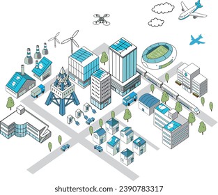 Overhead illustration of a smart city cityscape