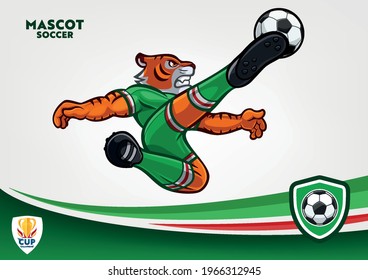overhead kick tiger soccer player mascot