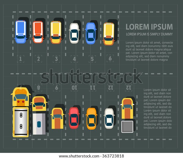 Overhead  point\
of view  vehicles. Set of cars \
