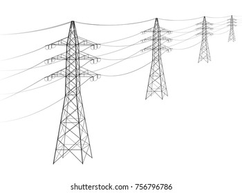 Overhead power line. A number of electro-eaves departing into the distance. Transmission and supply of electricity. Procurement for an article on the cost of electricity or construction of lines