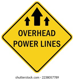 Overhead power lines lines sign and labels