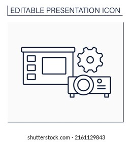 Overhead Projector Line Icon. Projector For Projecting Onto Vertical Screen Magnified Images. Special Tool For Slideshow. Presentation Concept. Isolated Vector Illustration. Editable Stroke