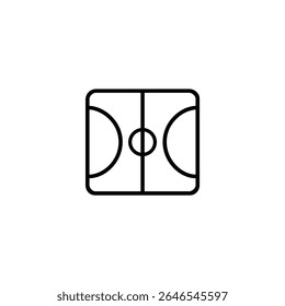 An overhead view of a basketball court's center section with free-throw lanes. Simple monoline vector for sports diagrams.