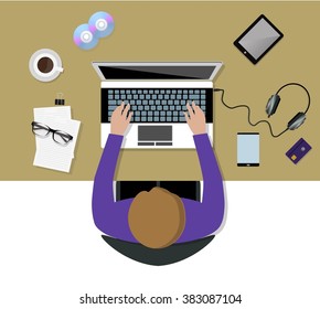 Overhead View Of Businessman At Desk