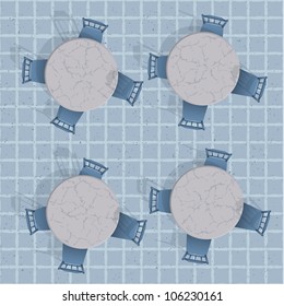 Overhead View Of A Cafe Table With Chairs. Seamless Vector Background