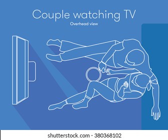 Overhead view of couple watching TV