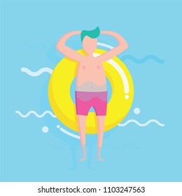 Overhead view of a man lying on a rubber ring in a swimming pool