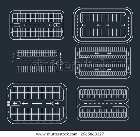 Overhead View Parking Lot Layouts with Arrows and Lines car park parking space
