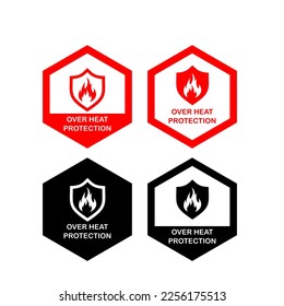 Overheat protection with shield vector logo badge set.