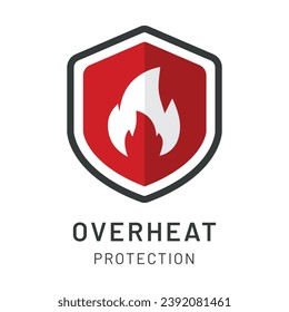 Overheat protection vector icon with flame symbol