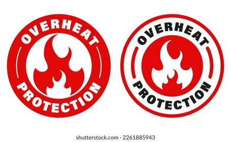 Overheat protection vector labels. Fireproof signs. Fire and heat resistant badge.