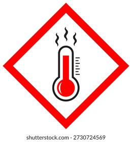 Overheat vector hazard sign isolated on white background. Rhombus caution symbol of extremely high temperature, temp raises to boiling point, beware of scalding, device overheating, damage or exploding. Red alert pictogram of danger thermal conditions, overheated computer cpu, pc overloading or overclocking. Abstract web design element for air con, cooling system, ac thermostat, too hot radiator equipment etc.