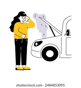 Overheated car engine vector illustration vector design, stressed woman because of car damage