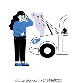 Overheated car engine vector illustration vector design, stressed woman because of car damage