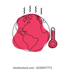 Overheated red Earth with thermometer, symbolizing extreme global warming and climate emergency.