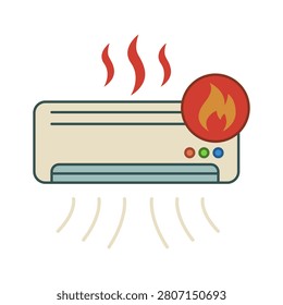 Overheating Air Conditioner Unit Vector Illustration Struggling Aircon System and Extreme Heatwave Temperature Warning Icon