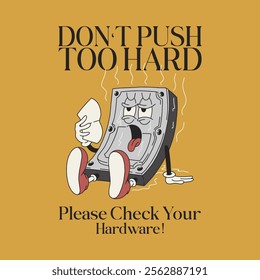 overheating harddisk retro cartoon mascot