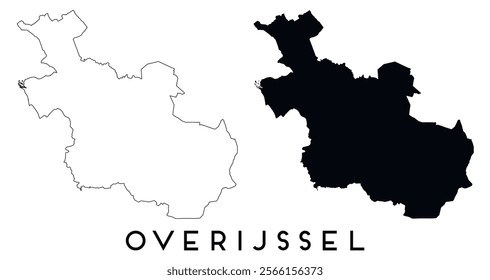 Overijssel map outline and black silhouette vector