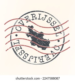 Overijssel, Netherlands Stamp Map Postal. Silhouette. Passport Round Design. Vector Icon. Design Retro Travel National Symbol.