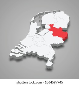 Overijssel province location within Netherlands 3d isometric map