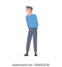 Overjoyed Male Character Smiling with Joy and Excitement Full Length Vector Illustration