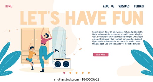 Overjoyed mother son having fun good time listening to music dancing spending time together at home. Family indoor activities. Happy life moments. Motherhood, childhood. Landing page design