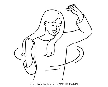 Overjoyed young woman feel excited with good news. Smiling girl celebrate success or win. Victory and promotion. Vector illustration. 