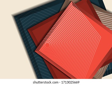 Overlaid squares with lines texture and shadow. Abstract business background. Corporate design template. Vector illustration