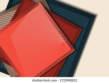 Overlaid squares with lines texture and shadow. Abstract business background. Corporate design template. Vector illustration