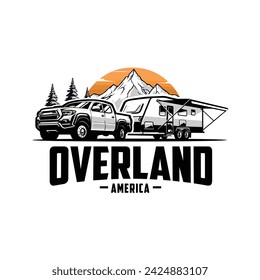 Overland adventure caravan motorhome camping vector art illustration. Best for outdoor automotive tshirt design