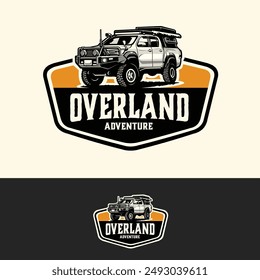 Overland Abenteuer Doppelkabine Offroad LKW Logo Emblem Vektorgrafik Isolated. Optimal für Automobil-Outdoor-Industrie