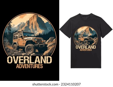 Overland Adventures, Off-road solid color jeep car and vector design illustration print for boy t-shirt grunge effect in a separate layer