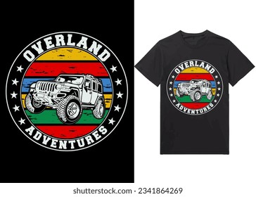 Overland Adventures, Off-road solid color jeep car and vector design illustration print for boy t-shirt grunge effect in a separate layer
