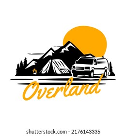 Overland Camper  In Forest Vector Logo Illustration