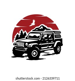 Overland camper pickup truck vector illustration isolated in white background
