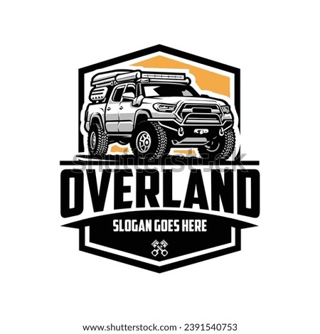 Overland Double Cabin Offroad Truck Emblem Logo Vector Art Isolated